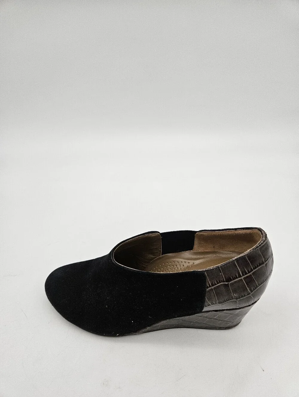 Anyi Lu Jessie  Suede Wedge Bootie Black Gray Women's Size 5